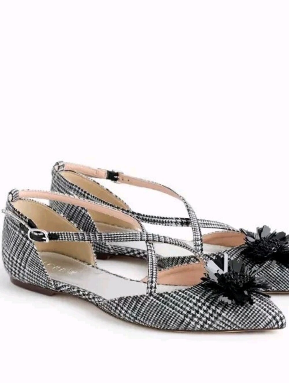 J.Crew Sadie cross-strap flats in plaid color Black/white size 8.5